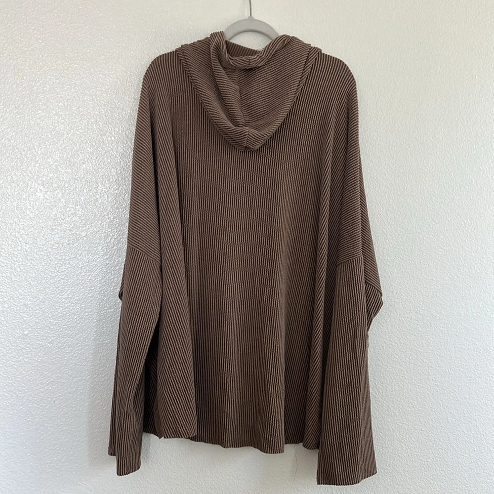Brown Ribbed Zip-Front Hoodie